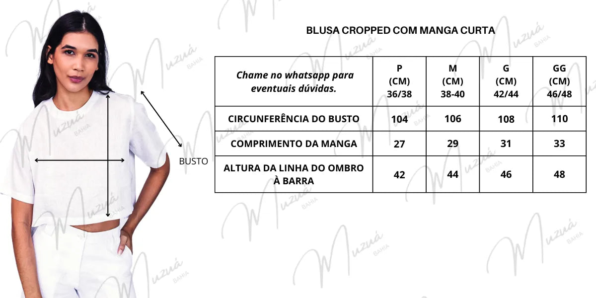 BLUSA CROPPED COM MANGA CURTA DE LINHO PURO NATURAL - PRETO