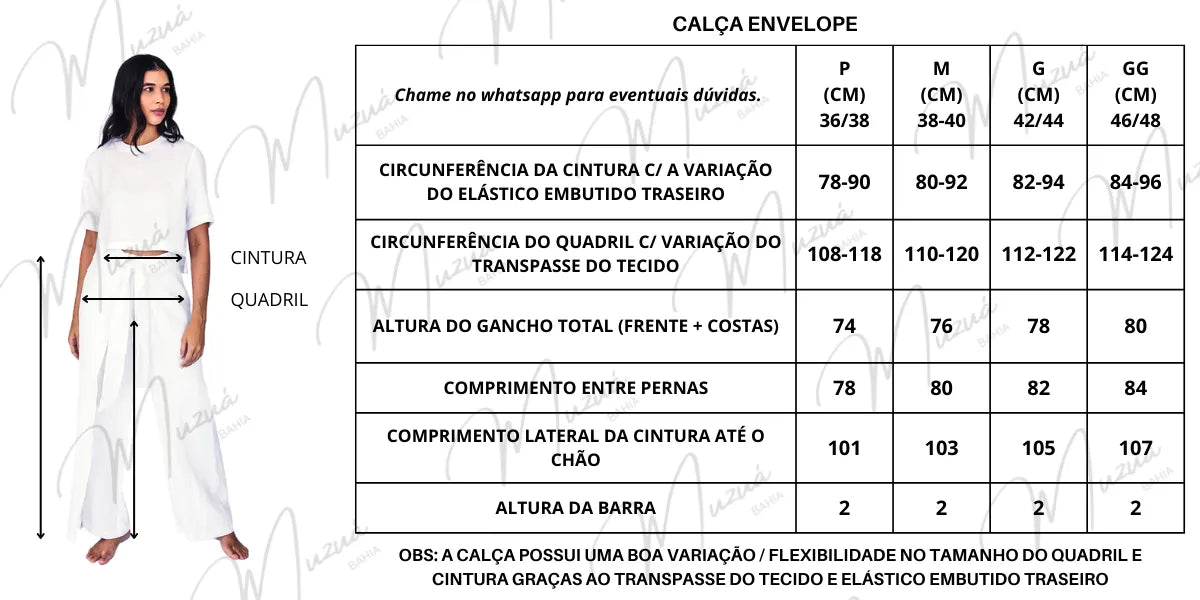 CALÇA ENVELOPE PANTALONA DE LINHO PURO NATURAL - BRANCO