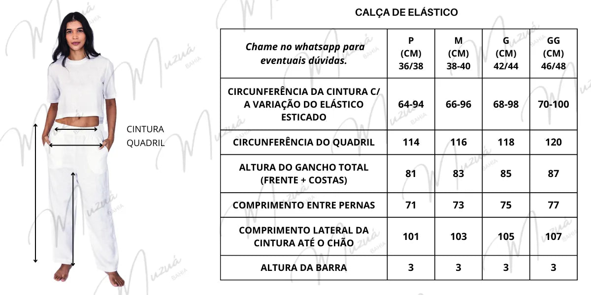 CALÇA COM ELÁSTICO NA CINTURA DE LINHO PURO NATURAL - BRANCO
