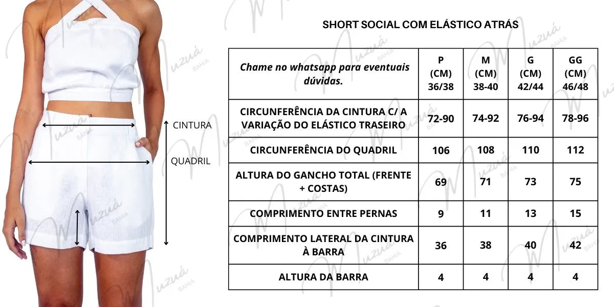 SHORT SOCIAL COM ELÁSTICO ATRÁS DE LINHO PURO NATURAL - BRANCO