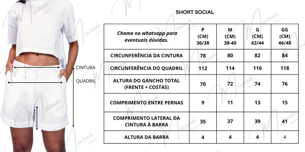 SHORT SOCIAL DE LINHO PURO NATURAL - BRANCO
