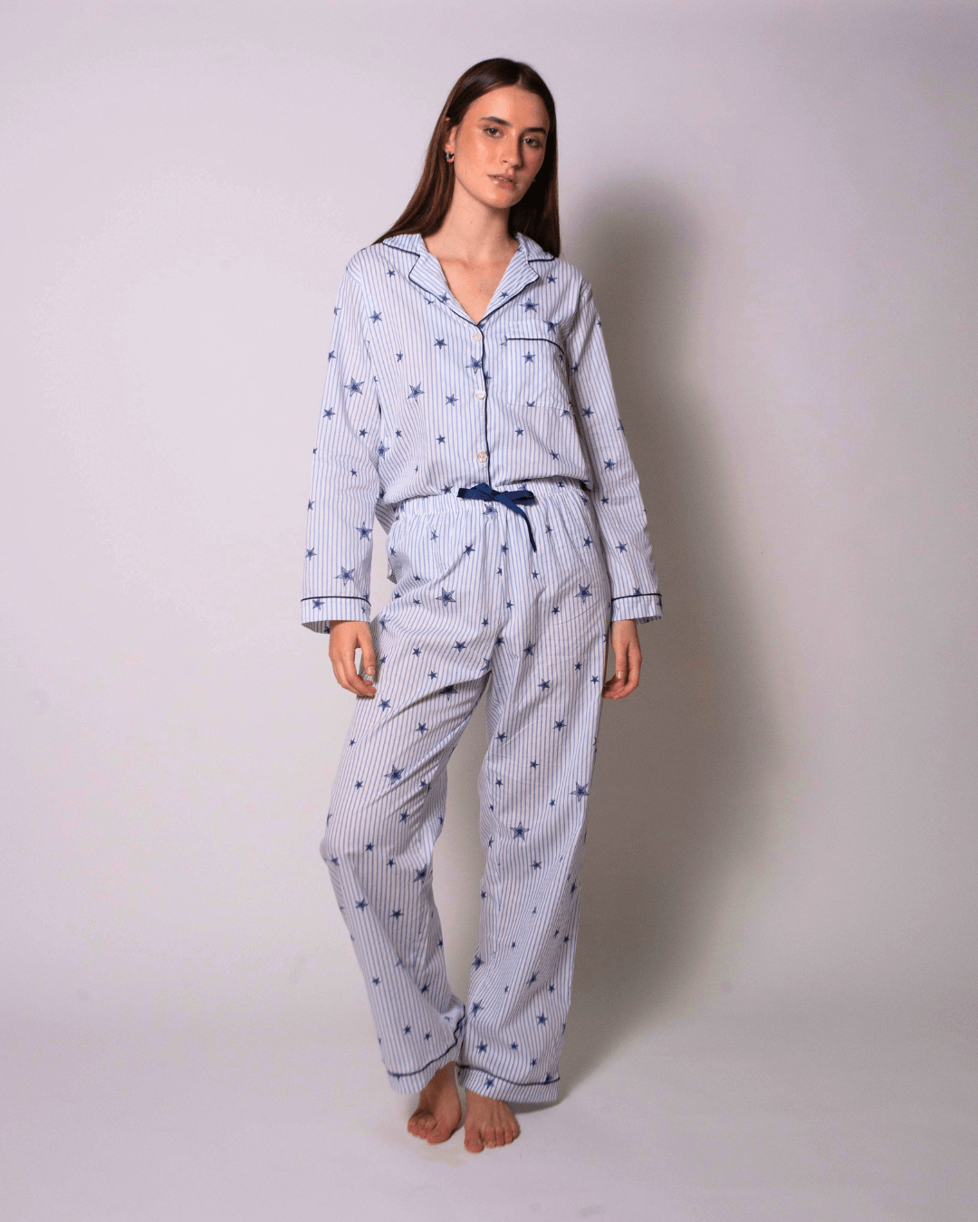 Camisa de Pijama Longa Estrelado - AZUL