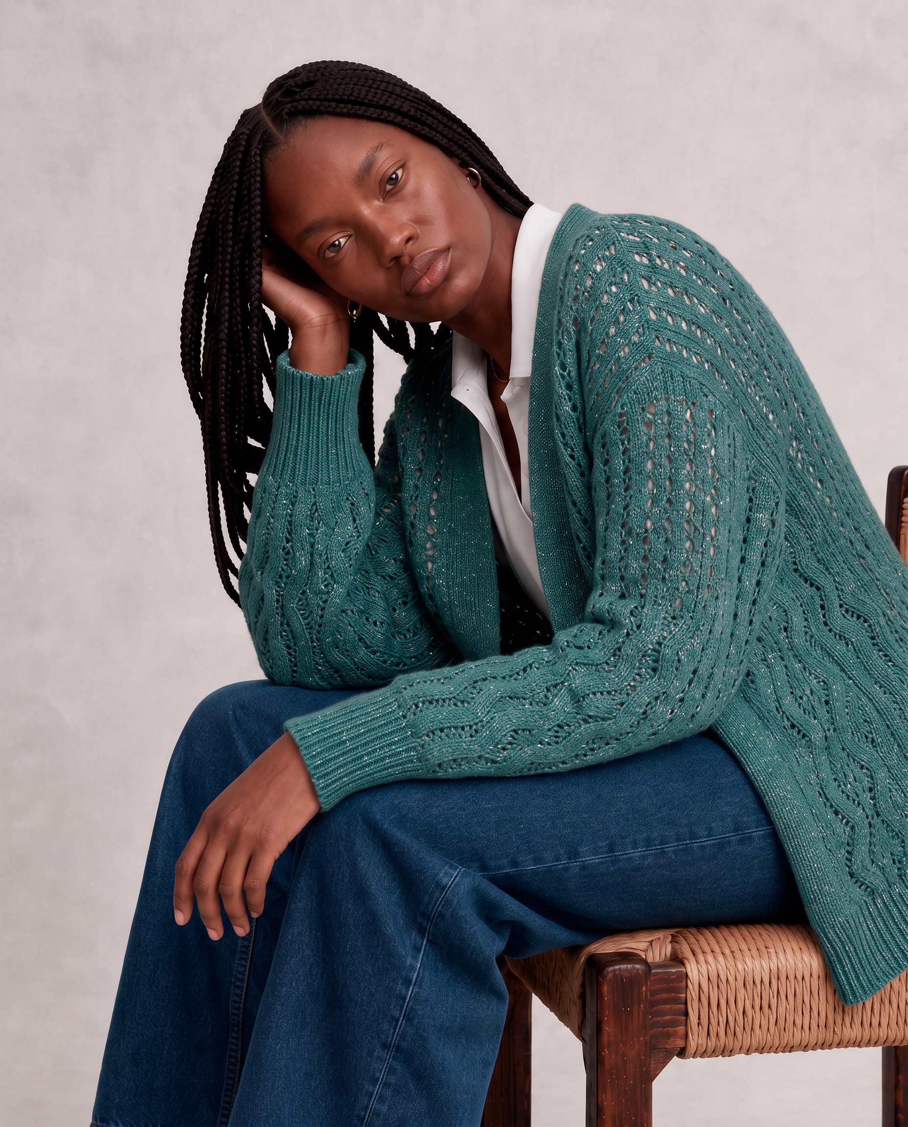 Cardigan Tricot Ponto Diferenciado - Verde