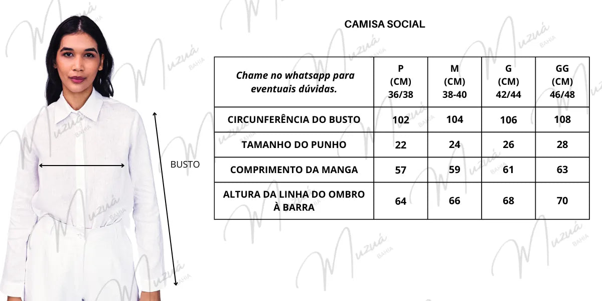 CAMISA SOCIAL COM MANGA COMPRIDA DE LINHO PURO NATURAL - BRANCO