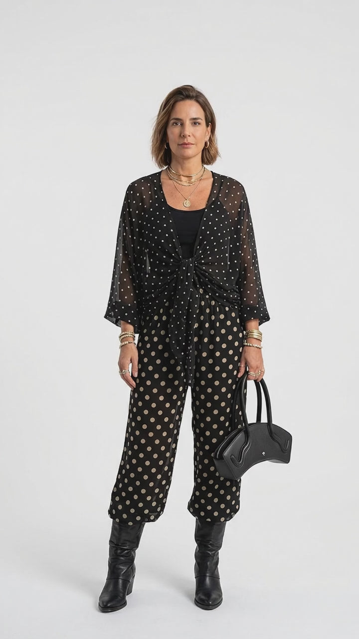 Kimono com Amarração de Chiffon - Preto