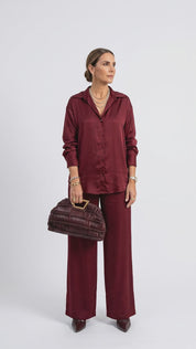 Calça Wide Leg de Viscose - Vinho