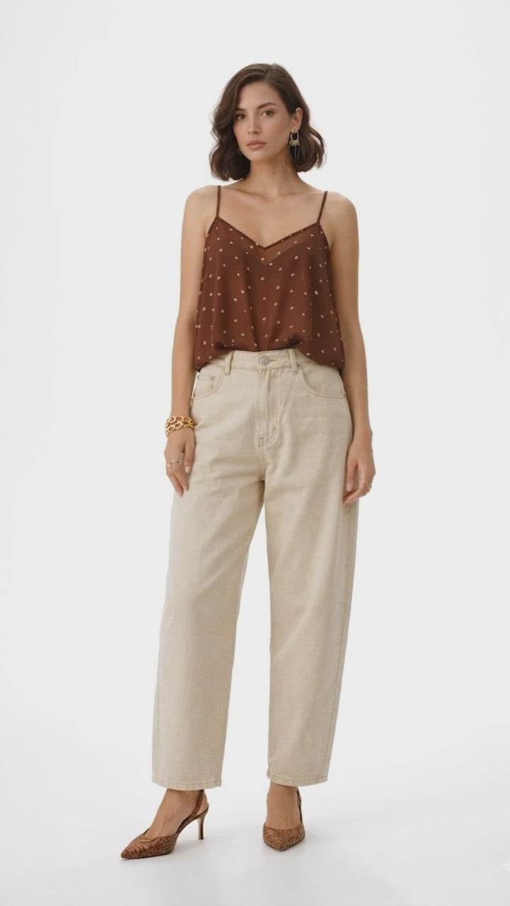 Regata Alças Finas de Chiffon - Marrom