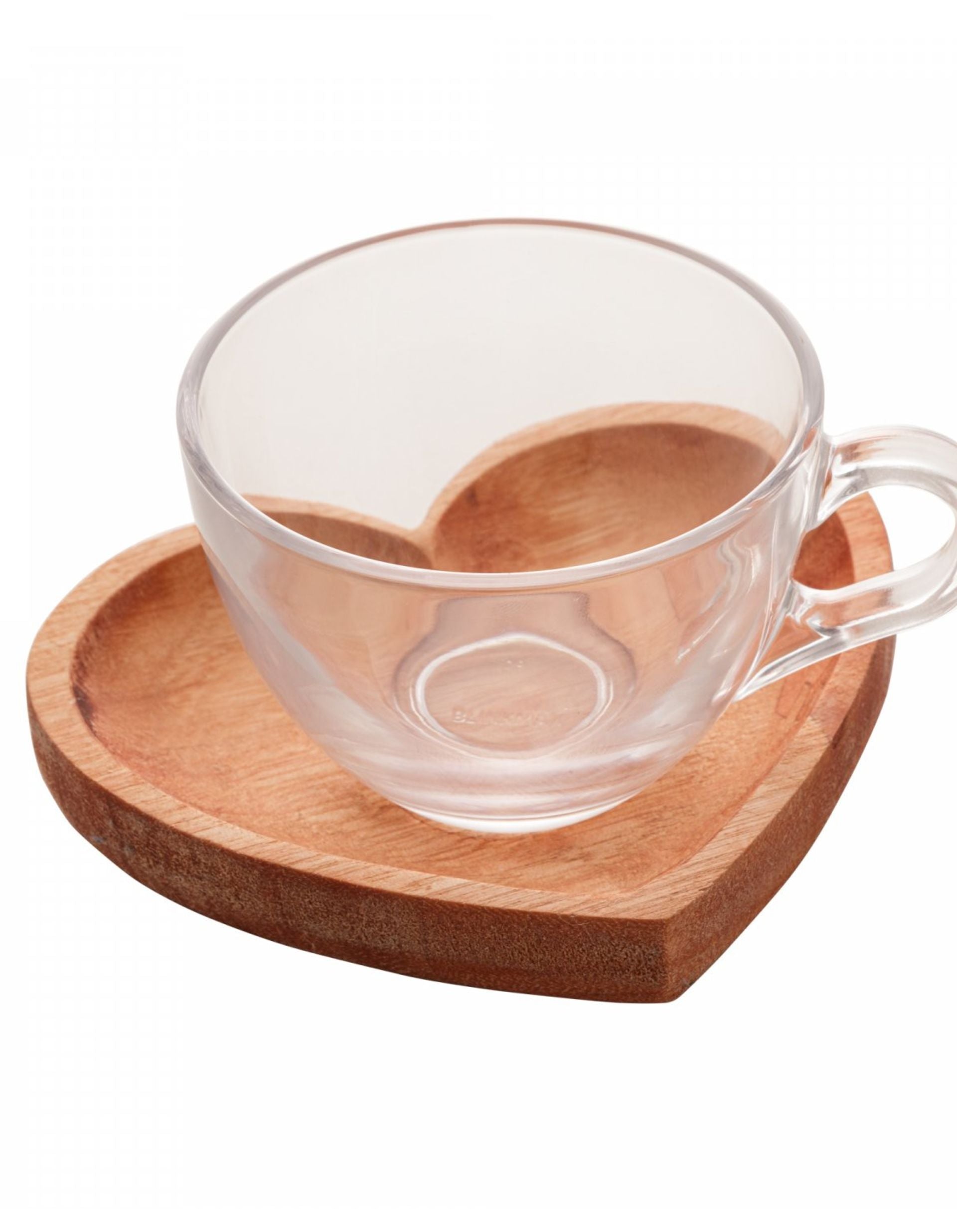 Conjunto 6 Xícaras de Chá com Prato em Madeira Liptus Coração 190ml - Wolff - MARROM