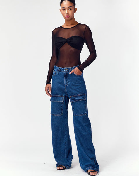 Calça wide leg jeans plus size destroyed cintura super alta - R$ 139.88,  cor Azul (pantalona) #145647, compre agora