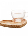 Xícara de Chá com Pires em Madeira Pinus Coração 190ml - Woodart - MARROM