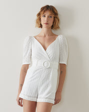 MACAQUINHO DE LAISE MANGA CURTA BUFANTE E CINTO - BRANCO