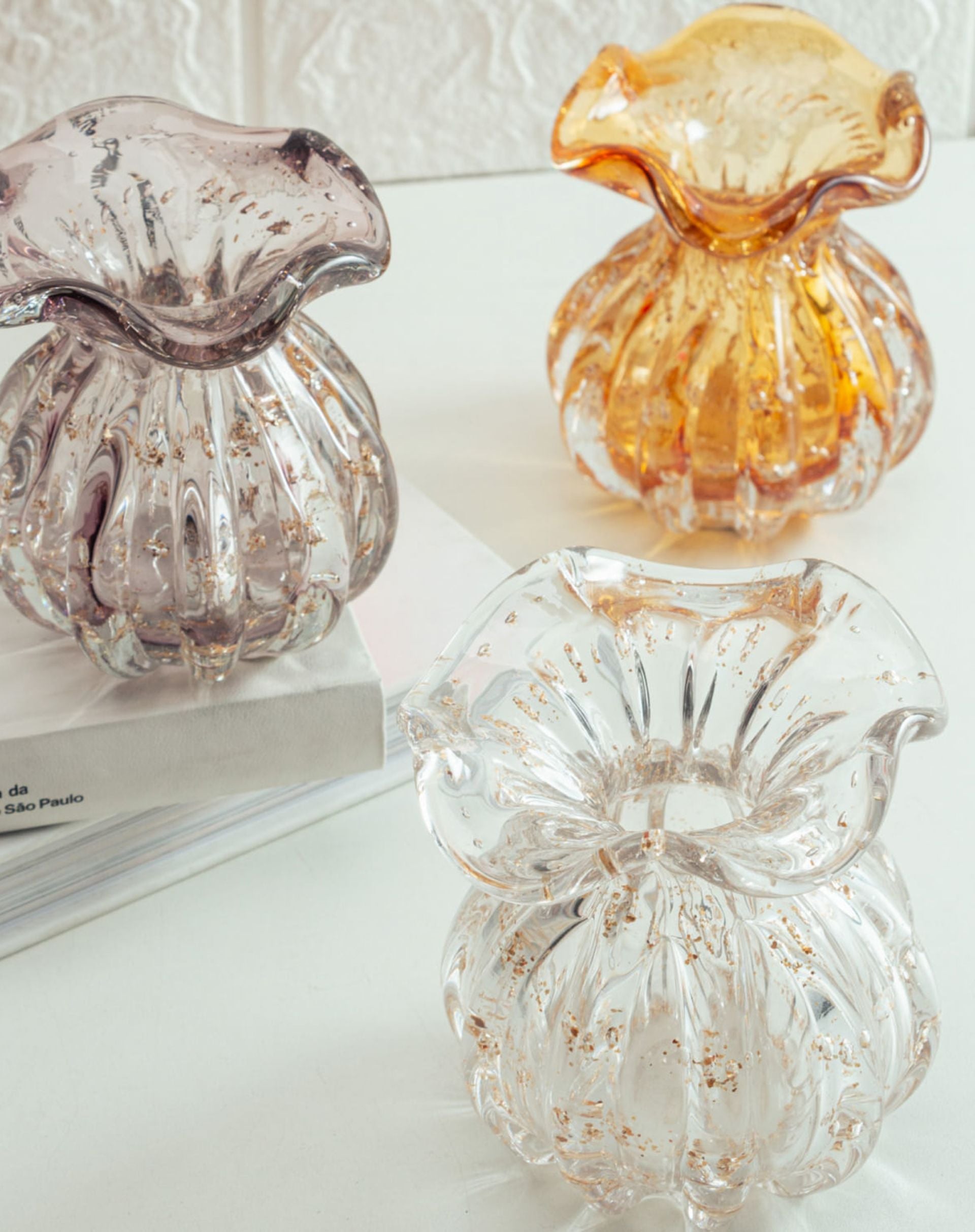 Vaso de Vidro Italy Rosa Claro e Dourado 10cm x 11cm - Wolff - ROSA CLARO
