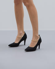 SCARPIN BICO FINO SALTO FINO E CORRENTE REMOVÍVEL - PRETO