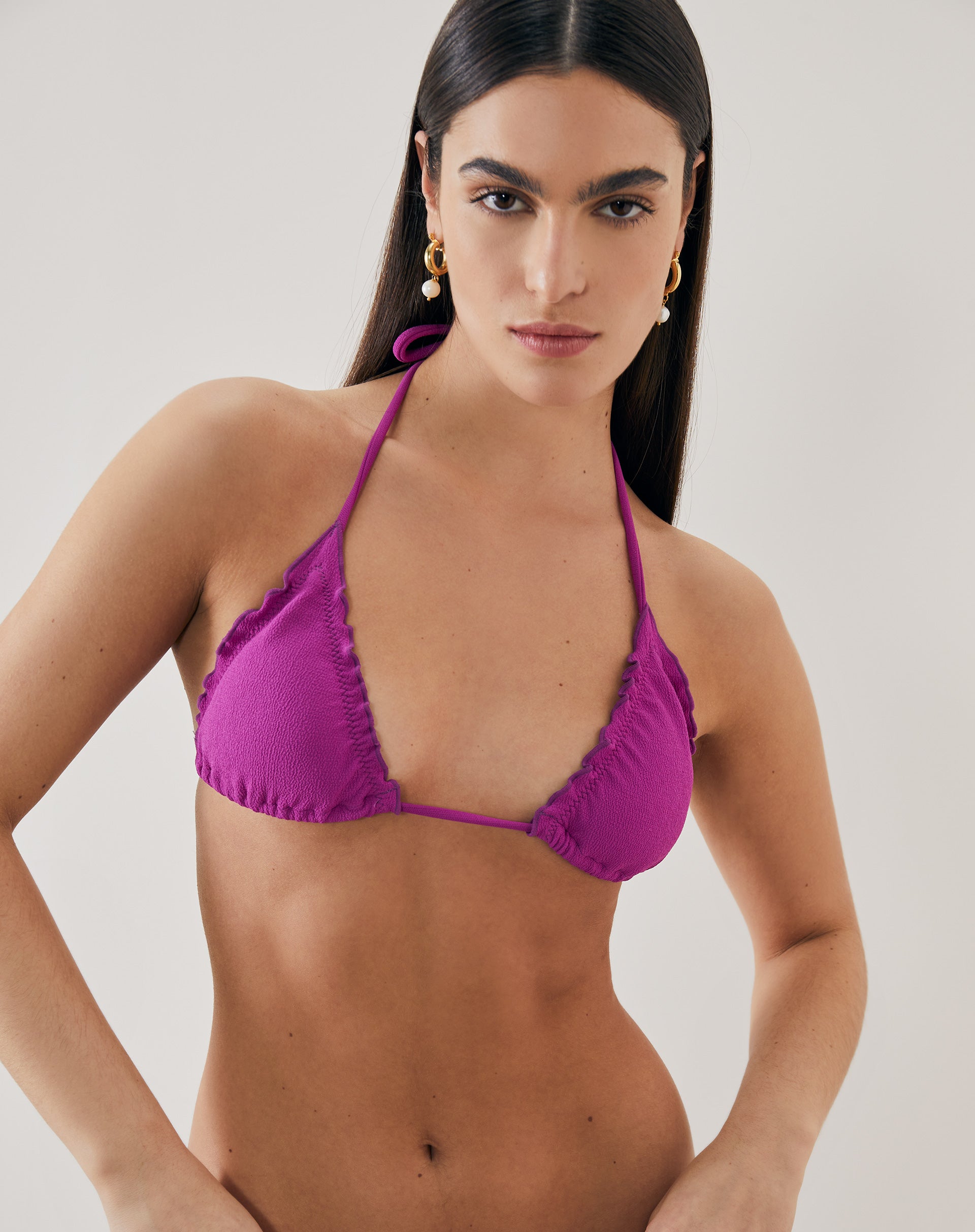 Top de Biquini Cortininha Franzido Texturizado - Rosa Pink