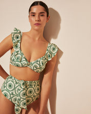 TOP DE BIQUÍNI TRIÂNGULO COM BABADO  - SUMMER MOSAIC GREEN