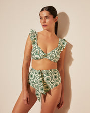 TOP DE BIQUÍNI TRIÂNGULO COM BABADO  - SUMMER MOSAIC GREEN