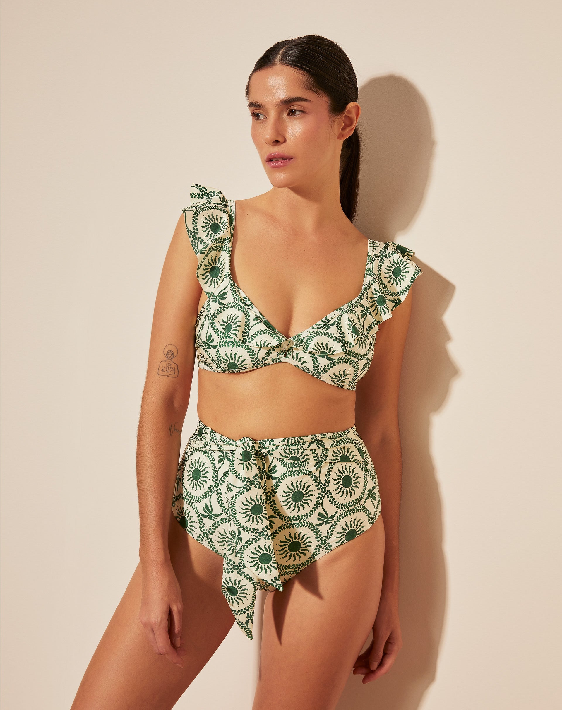 TOP DE BIQUÍNI TRIÂNGULO COM BABADO  - SUMMER MOSAIC GREEN