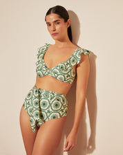 TOP DE BIQUÍNI TRIÂNGULO COM BABADO  - SUMMER MOSAIC GREEN