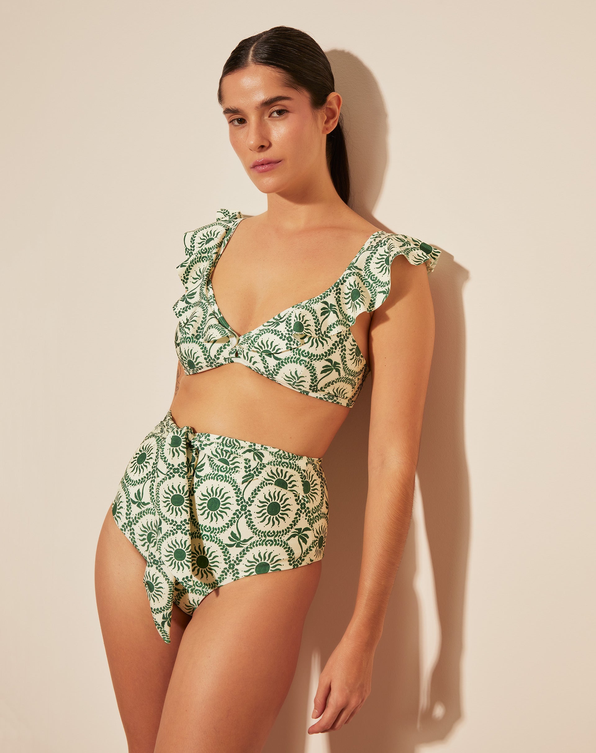 TOP DE BIQUÍNI TRIÂNGULO COM BABADO  - SUMMER MOSAIC GREEN