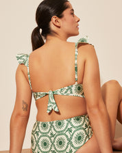 TOP DE BIQUÍNI TRIÂNGULO COM BABADO  - SUMMER MOSAIC GREEN