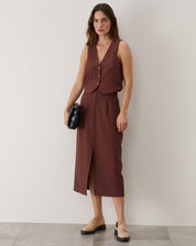 SAIA MIDI COM FENDA FRONTAL ALFAIATARIA - MARROM