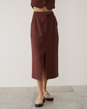 SAIA MIDI COM FENDA FRONTAL ALFAIATARIA - MARROM