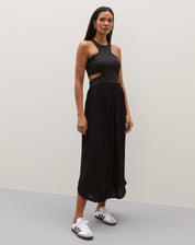 VESTIDO MIDI MALHA COM RECORTES - PRETO