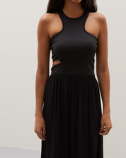 VESTIDO MIDI MALHA COM RECORTES - PRETO