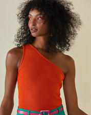 BLUSA TRICOT DE UM OMBRO SÓ - LARANJA