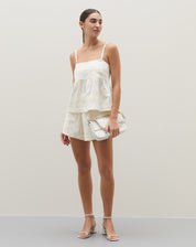 REGATA ALÇA FINA DE LINHO BORDADO  - OFF-WHITE