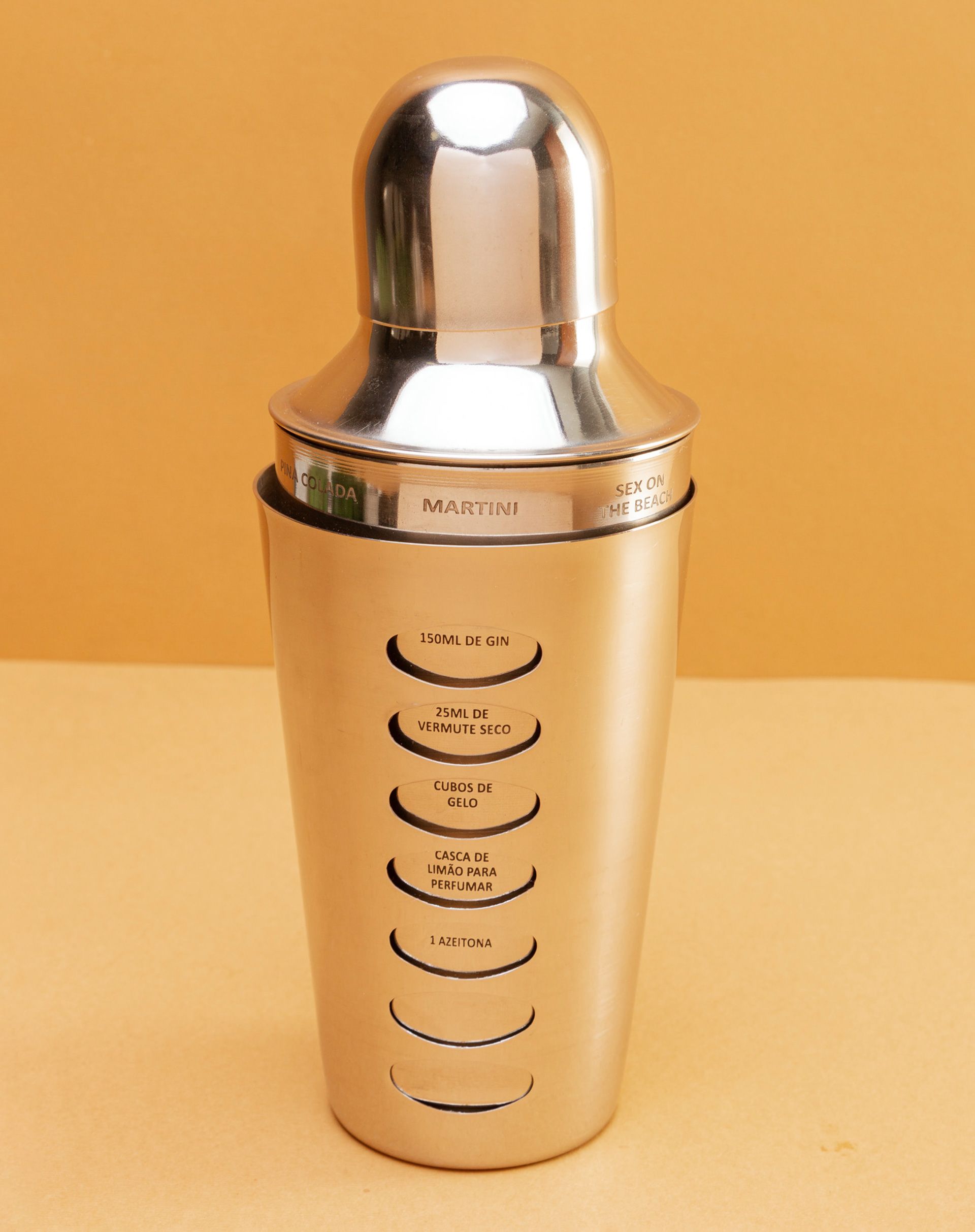 Coqueteleira de Aço Inox com Receitas de Drinks - Lyor - PRATA