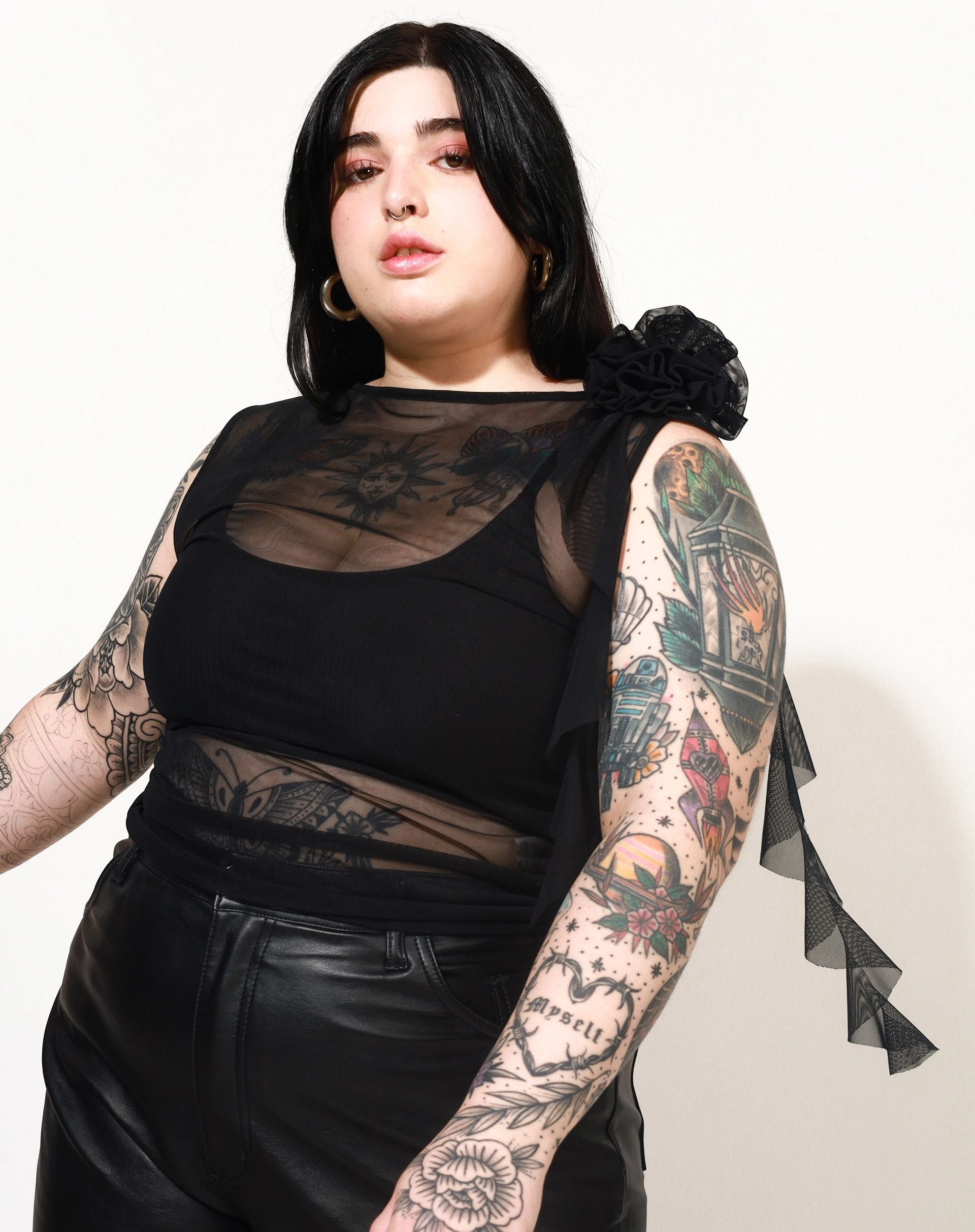 Regata Tule Flor Removível - PRETO